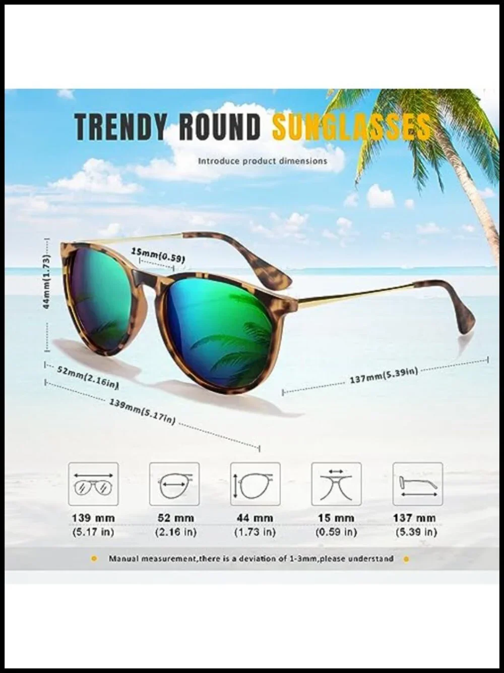 Polarized UV Protection Retro Round Sunglasses with TR90 Frame